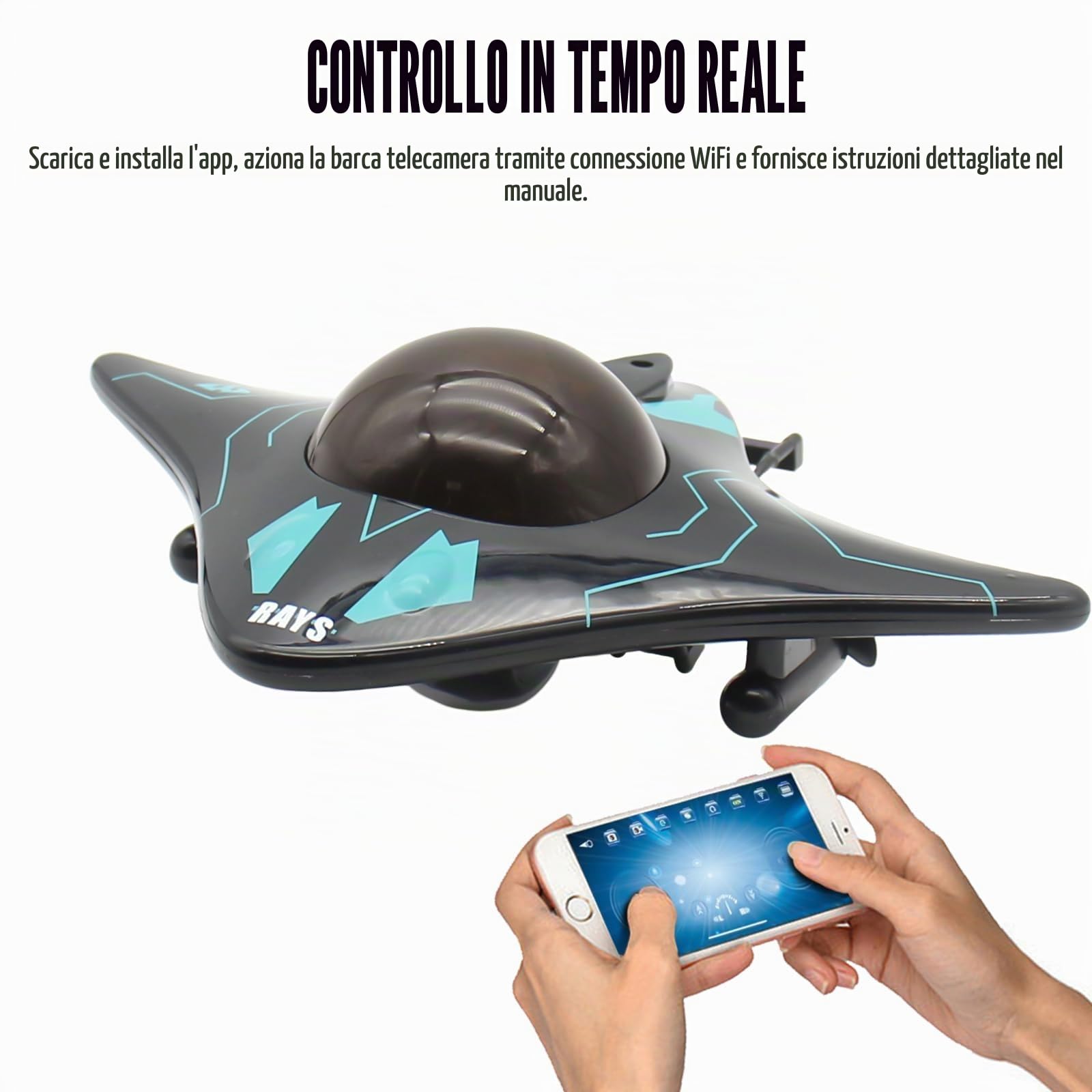 FiscaBarca RC con fotocamera App Controllo Senza Fili 6 CH Impermeabile per Piscine & Laghi Real-Time Shoot, RC Barca Ad Acqua Giocattolo per Adulti Ragazzi Ragazze Bambini