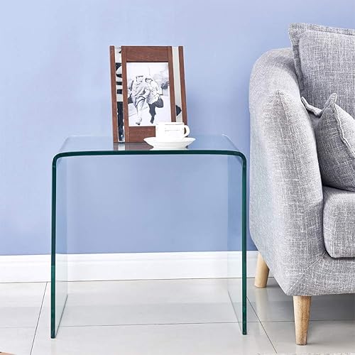 Miniatura 10 de Mesa auxiliar de vidrio pequeña, mesa auxiliar transparente, mesita de noche de vidrio templado, muebles de oficina en casa transparentes para sala