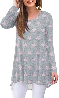 AWULIFFAN Women's Casual Round Neck Long Sleeve Loose Tunic T-Shirt Blouse Tops