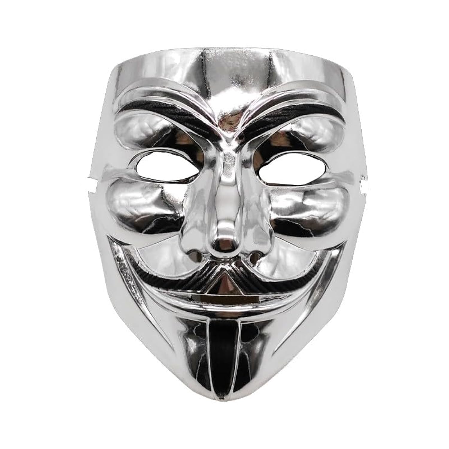 Goldedge Guy Fawkes Fox Silver Color Party Mask for Kids and Adults for Festivals, Halloween, Costume Cosplay, Comic Con, Masquerade Ball, Function, Lightweight Gentle Theme Party