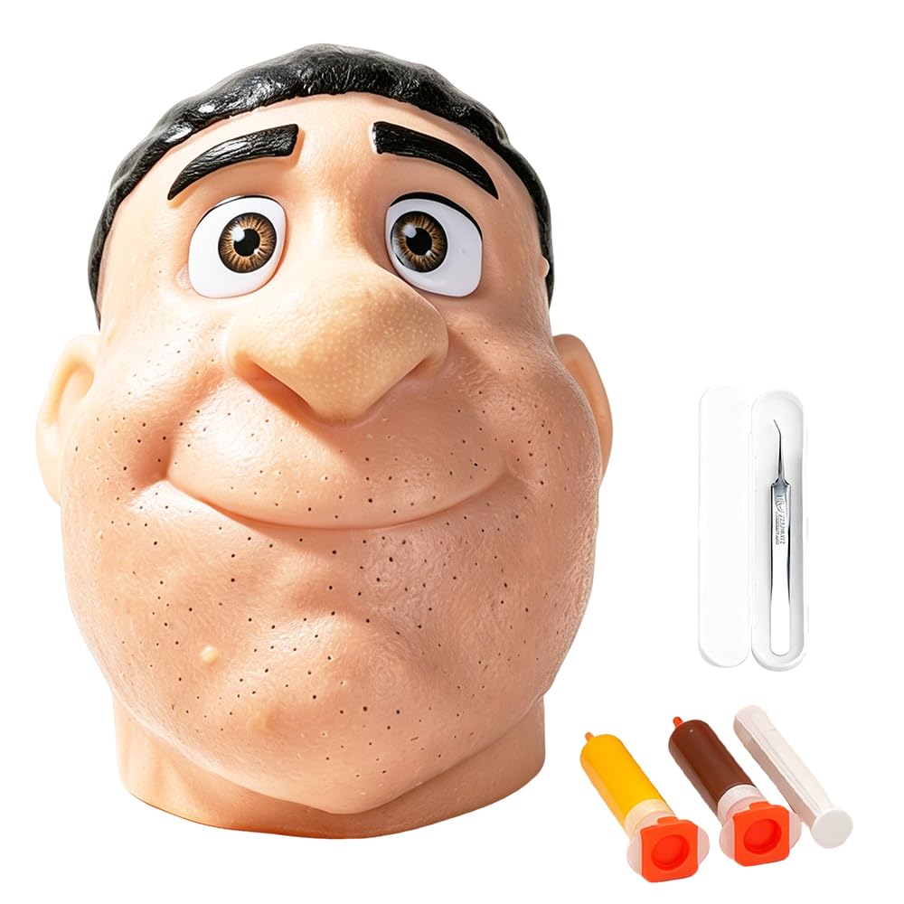 Pimple Popping Toy, HOVCEH Big Head Pimple Popper Toy for Anxiety Relief, Realistic Blackhead Giant Squishy with Syringes and forceps, Fidget Toys for Adults, Funny Stress Toys Gifts for Women Men