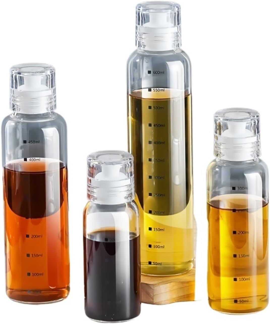 1PCS BBQ Cooking Oil Bottle With Scale Sealing Glass Oil Vinegar Cooking Kitchen 300/450/600ML(600ml-White)