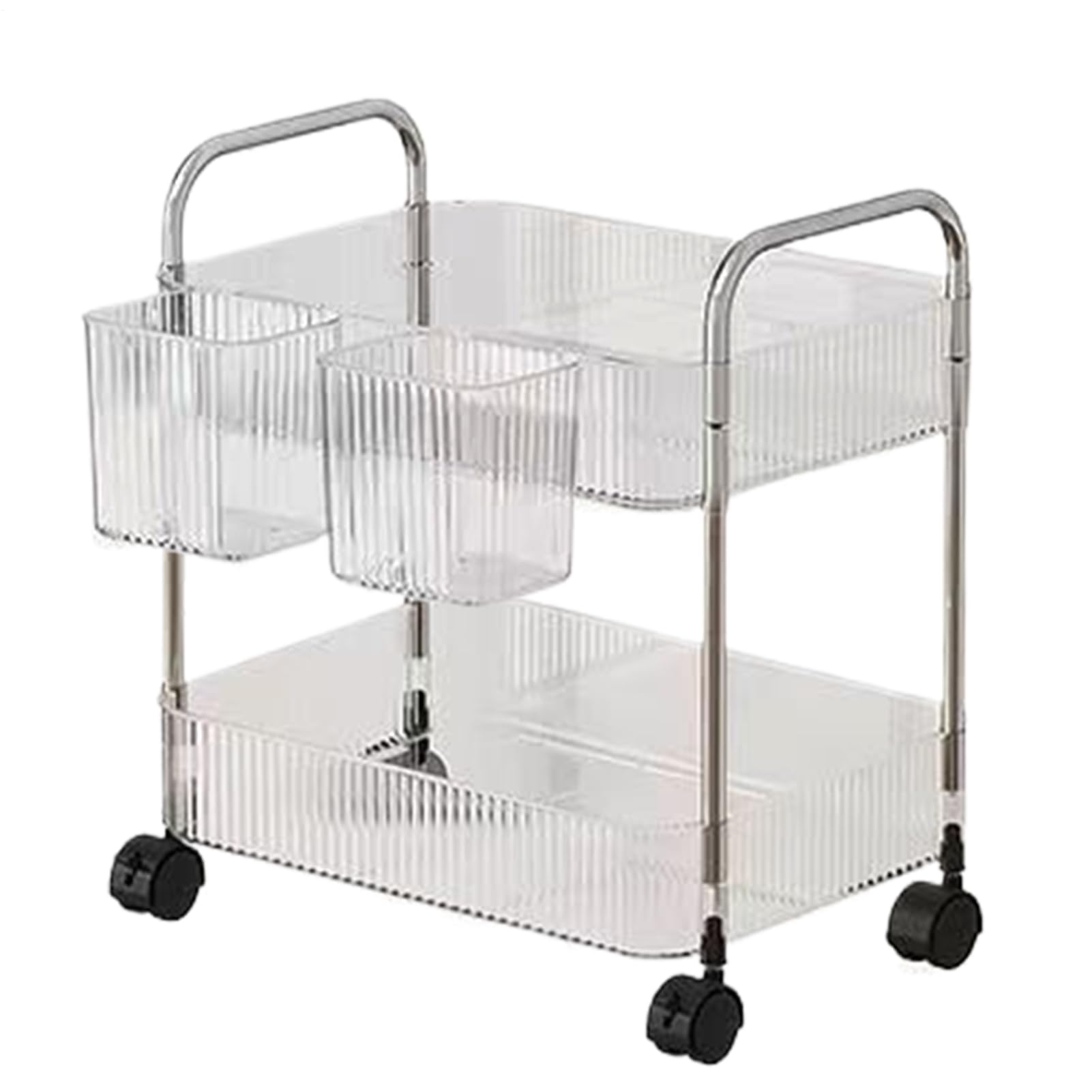 Rolling Cart - Acrylic Multi-Layer Snack Trolley | 360-Degree Swivel Storage Cart With Lockable Wheels | For Office Home Kitchen Makeup Laundry Bathroom Dorm Bedroom Pantry Craft Salon