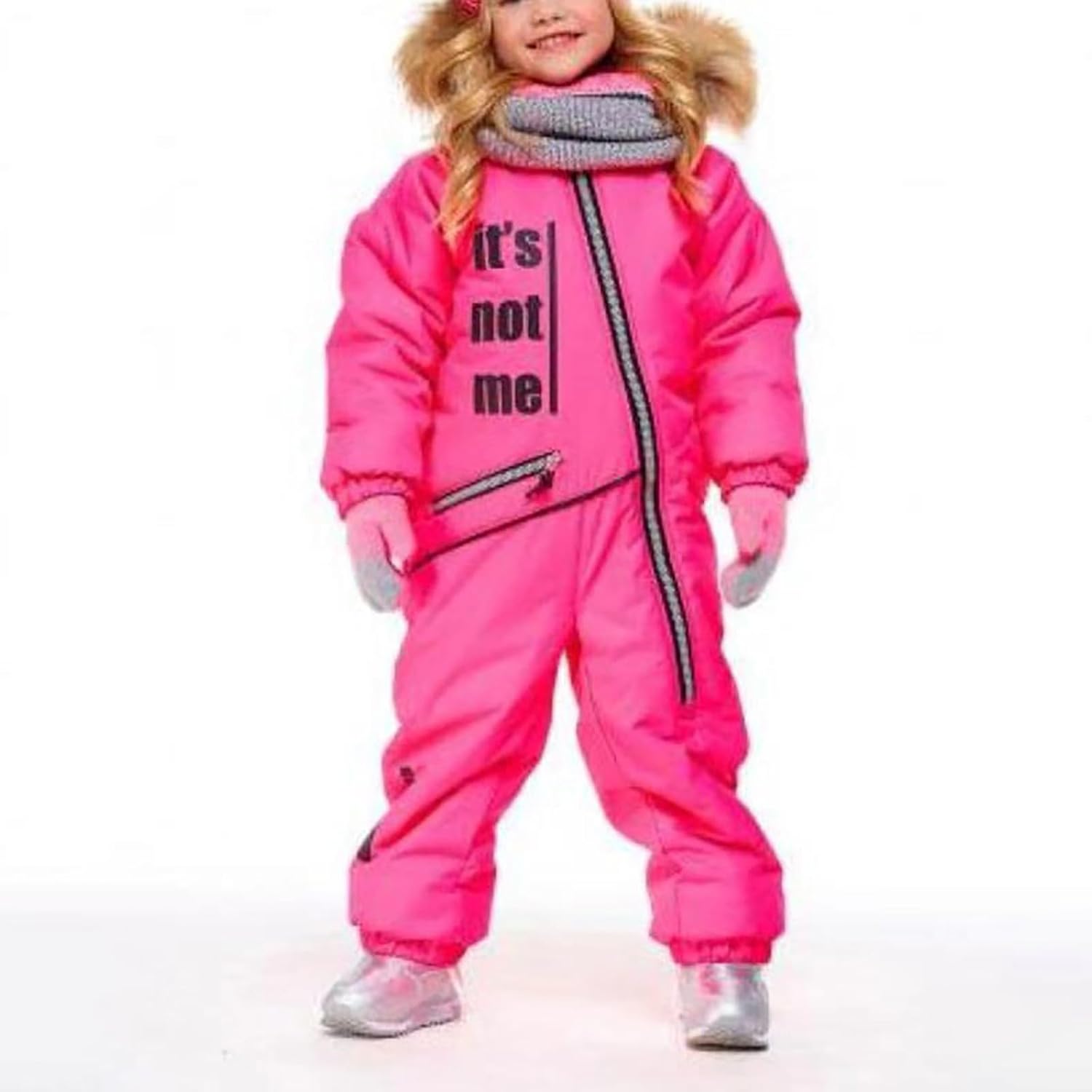 Children Boys One Piece Snow Suits Waterproof Insulated Outdoor Ski Snowsuits Kids Faux-Fur Hood Winter Jumpsuits