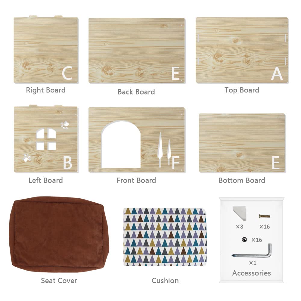Casa de Madera pour Cane Gatto - Sgabello Casetta per Animali domestici con Cuscino Rimovibile per Cucciolo e Gatto, 57×40×40cm
