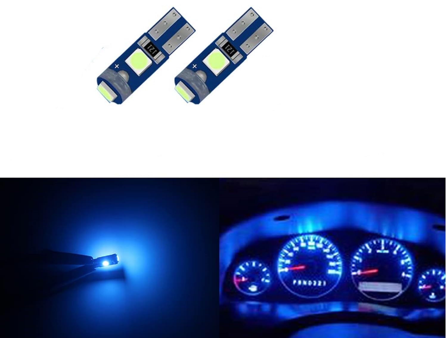CLOUDSALE Car Interior T5 led 1 SMD led Dashboard Wedge Car Light 12v (Blue, Pack of 2)-image-26