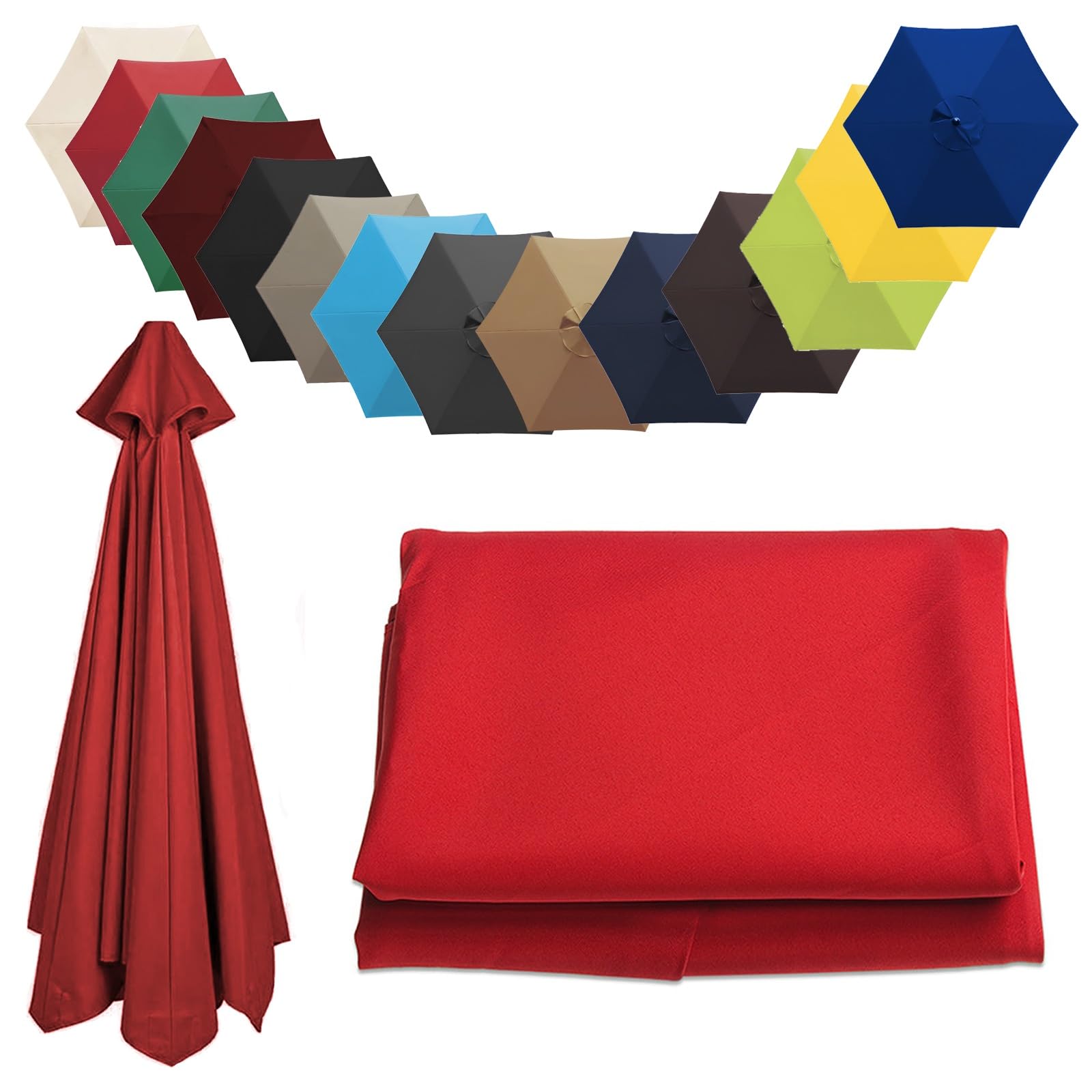 Replacement Parasol Canopy Sun Umbrella Replacement Cloth Replacement Parasol Fabric Cover For Garden Umbrella 2.0 m 2.7 m 3.0 m + 6 Arms/8 Arms(Color:Red,Size:6 ribs-3.0 m(9.8ft))