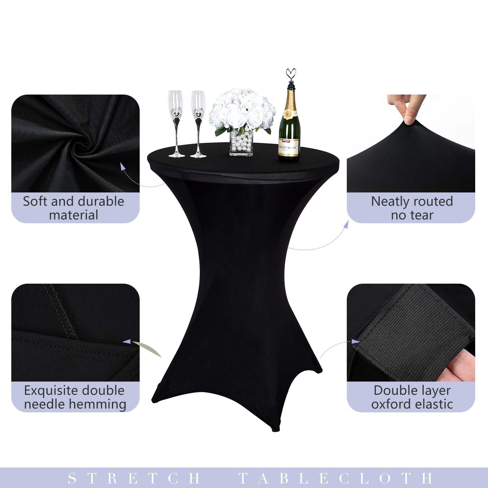 Lot de 6 Noir Housse Mange Debout, 60 x 110 cm, Noir Nappe