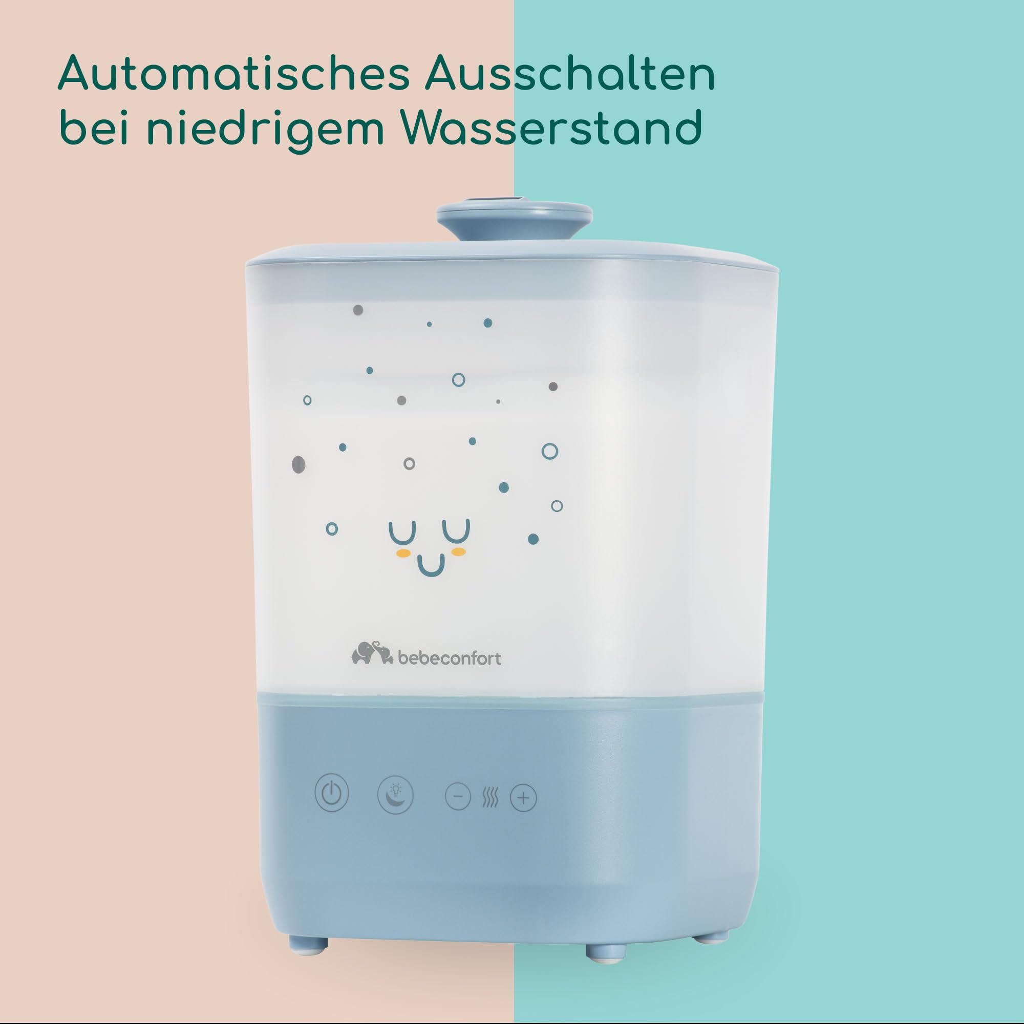 Bebeconfort Cool-Mist Luftbefeuchter Baby, Baby Nachtlicht mit 7 Farben, Ultraschalltechnologie (bis 48 Stunden), 2,1 Liter Easy-Fill-Wassertank, Ausschaltautomatik, Reinigungsbürste Inklusive, Blau