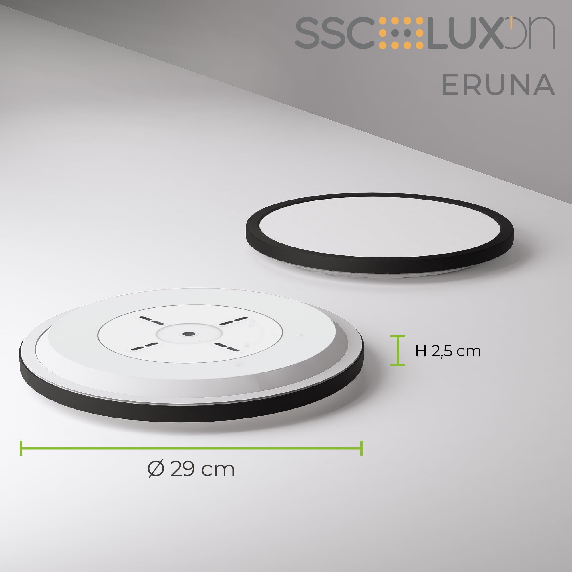 SSC-LUXon ERUNA Deckenleuchte schwarz Ø29cm Smart LED WLAN RGB App indirekt | Runde Deckenlampe fürs Wohnzimmer - per App & Alexa steuerbar, warmweißes Hauptlicht + indirektes RGB-Licht, ohne Hub