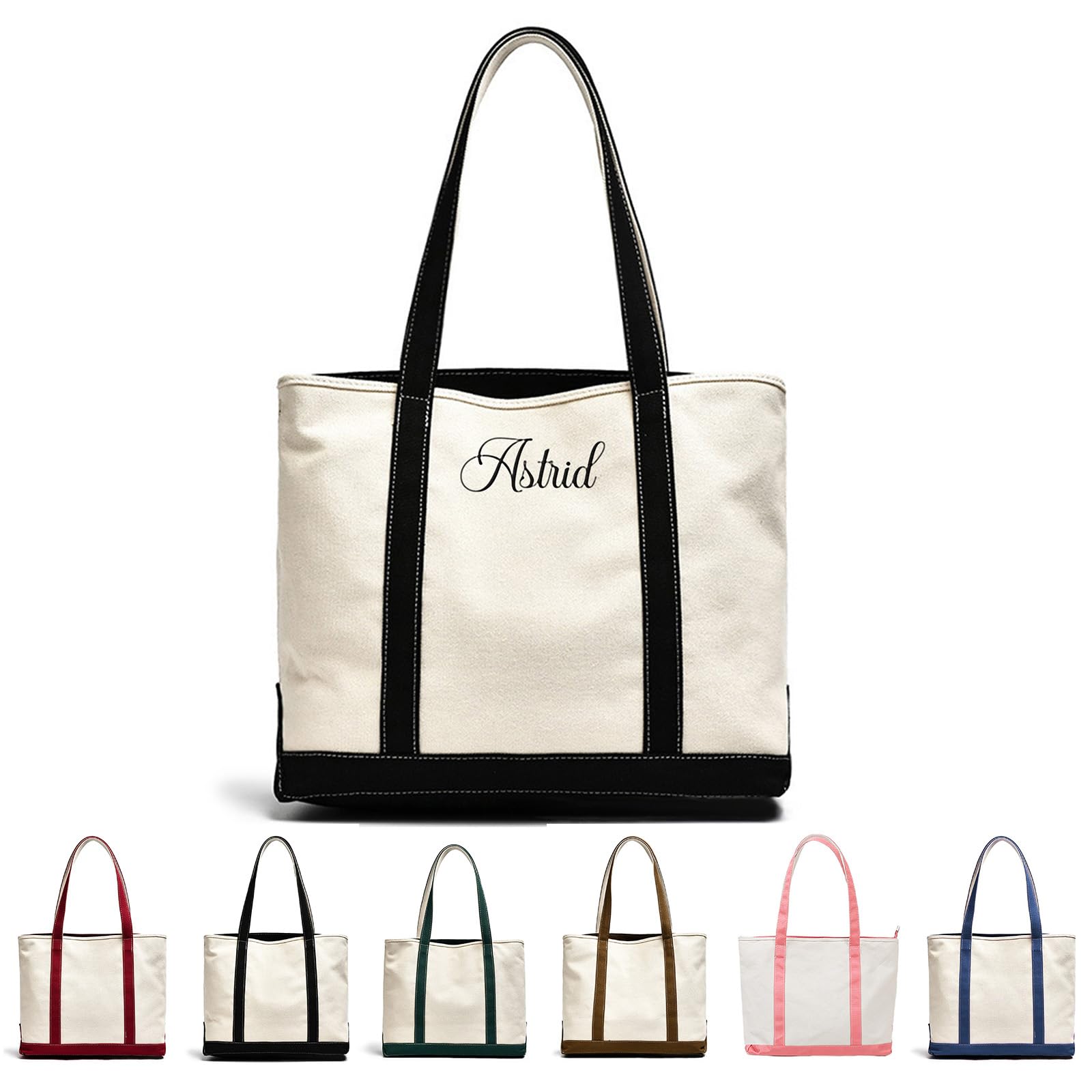 Ulico Personalized Canvas Embroidered Name Tote Bags,Custom Blank Tote Bag for Women,Daily Essentials, Groceries, Traveling