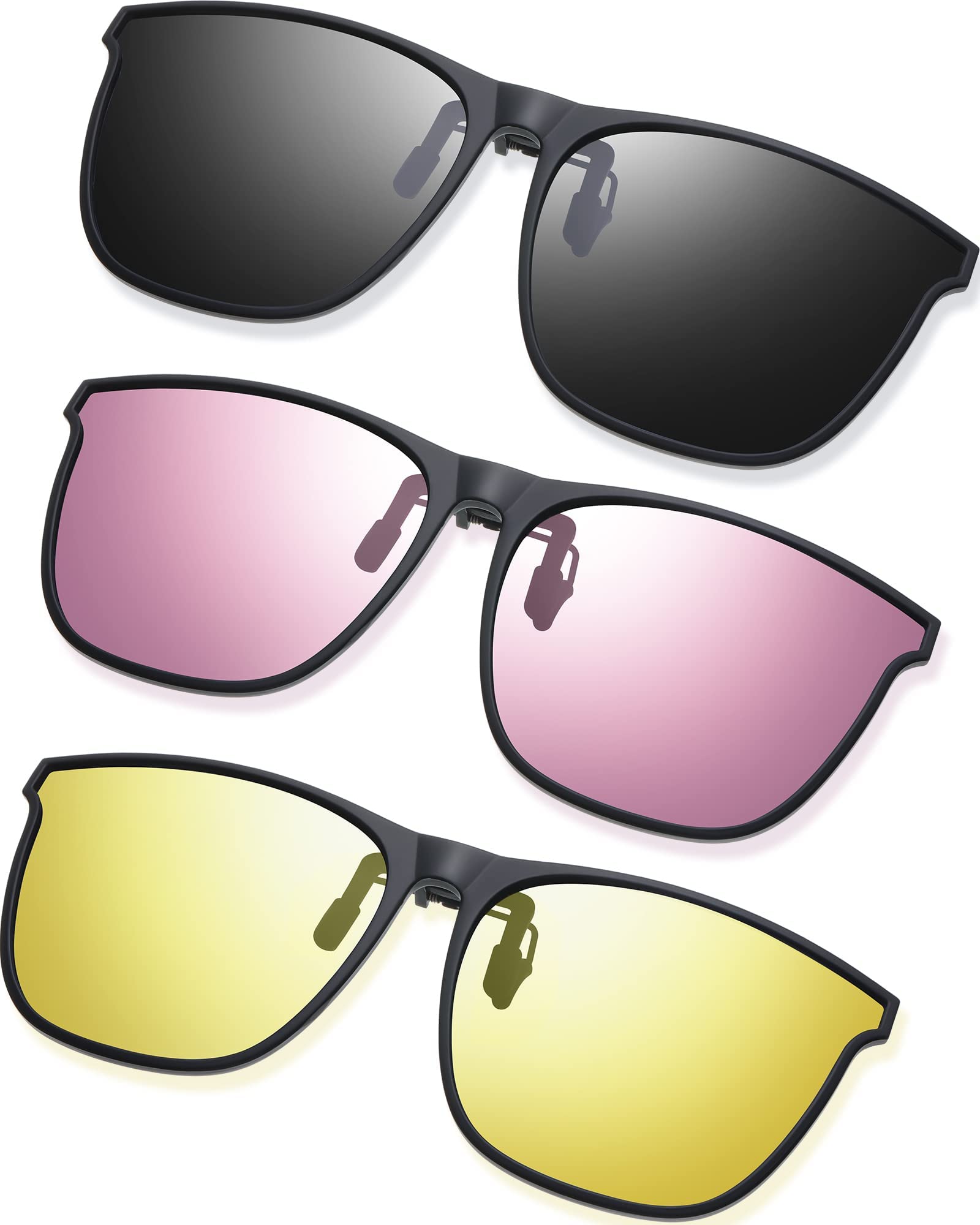 KASTWAVE Sunglasses, Clip-on Sunglasses, 3 Pair Polarized Clip-on Sunglasses Anti-glare TR90 Frame Flip Up Driving Clip-on Glasses for Women and Men, Polarized Glare Reduce, High Definition Vision