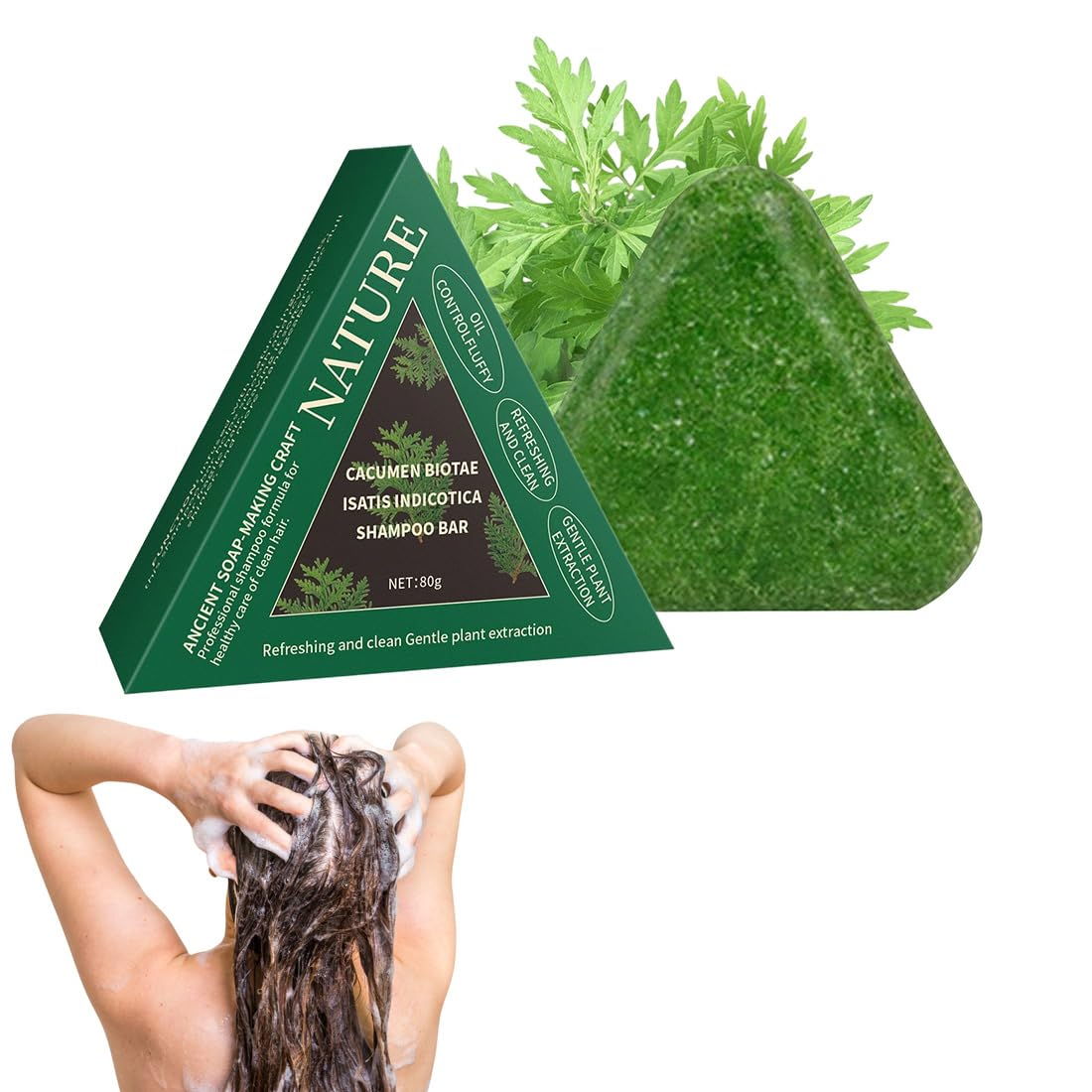 1 x Nature Triangle Shampoo Bar, Plant-Based Solid Shampoo Bar, Gentle Cleaning and Nourishing Care for Women and Men, Strengthens Straight Hair