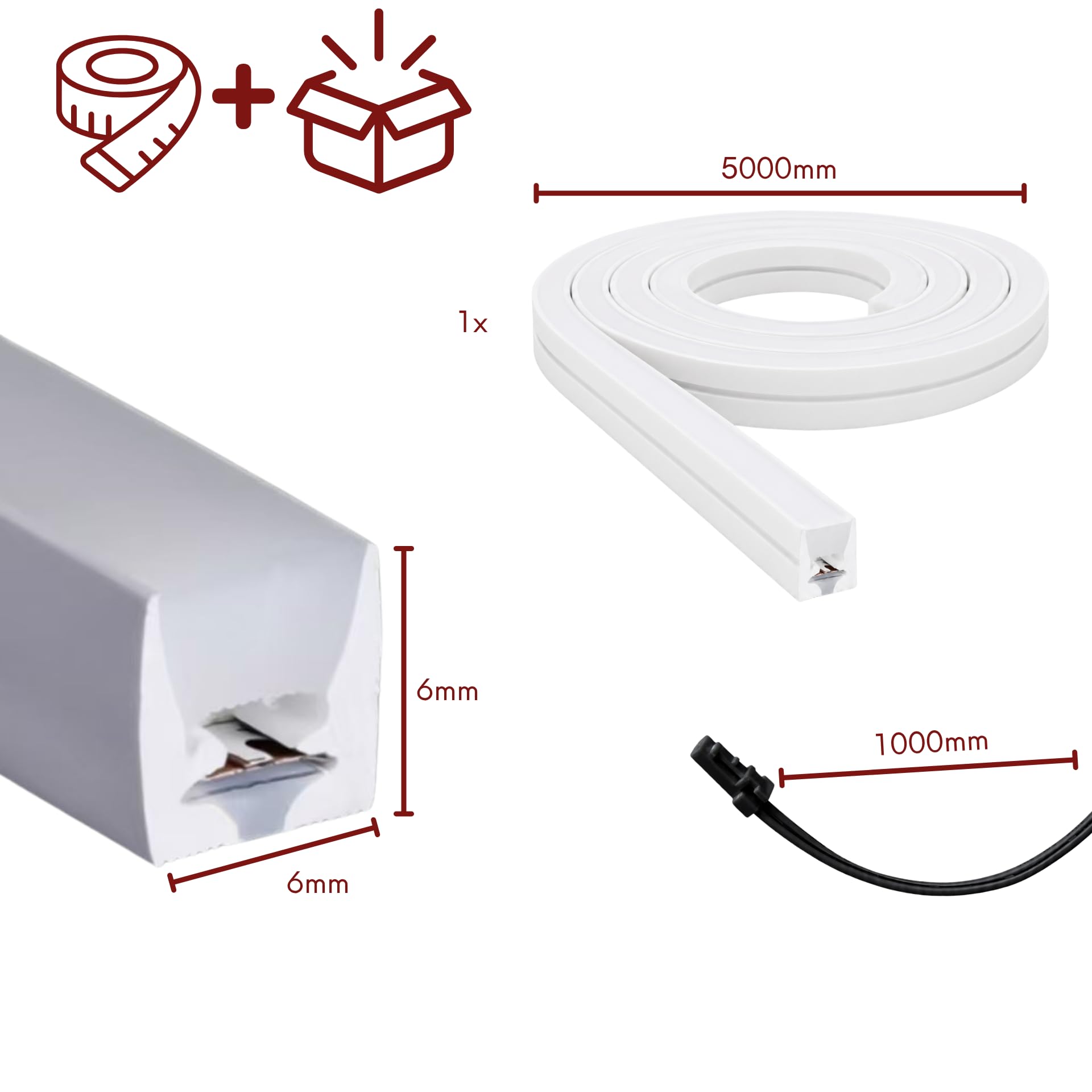 Liść | LumaFlex 606 LED profil silikonowy Freecut, taśma świetlna LED 5 m, taśma LED 12 VDC, ciepła biel 3000 K, 696 lm/m, 6 x 6 mm, możliwość ściemniania, IP65, oświetlenie mebli