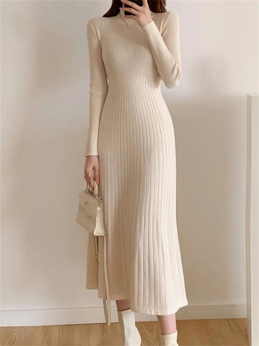 Robe pull midi à manches longues et col roulé pour femme