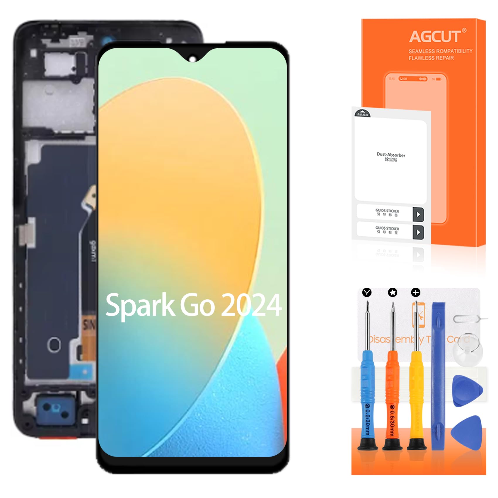 AGCUT for Tecno Spark Go 2024 Screen Replacement for Tecno Spark Go 2024 LCD Display BG6 Touch Screen Digitizer Assembly Repair Parts 6.6" with Frame
