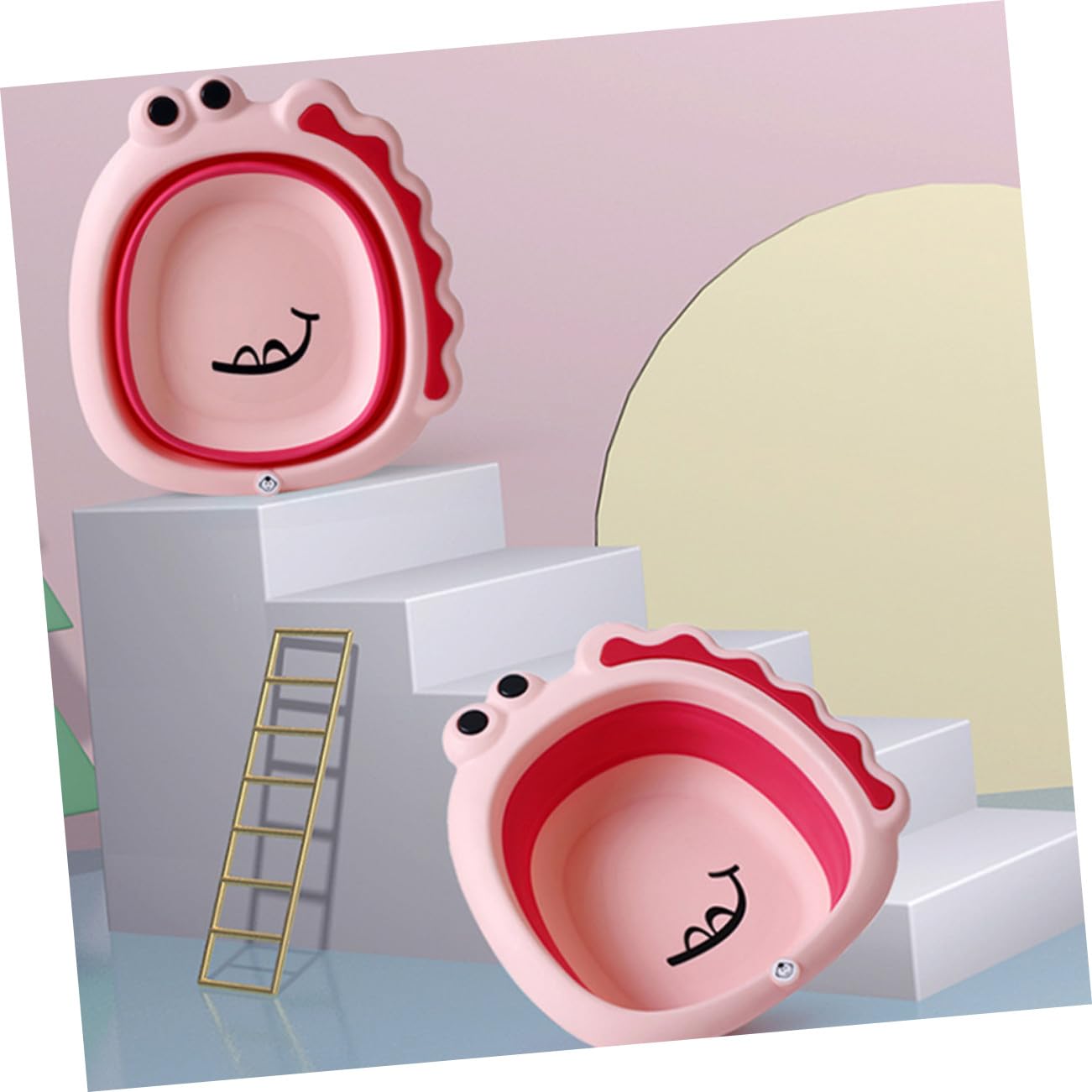 ORFOFE Babywaschbecken Faltbar 3 Stück Cartoon Kunststoff Waschschüssel für Babys Tragbar Kinderwaschbecken für Neugeborene und Kleinkinder Badewanne Babybadewanne