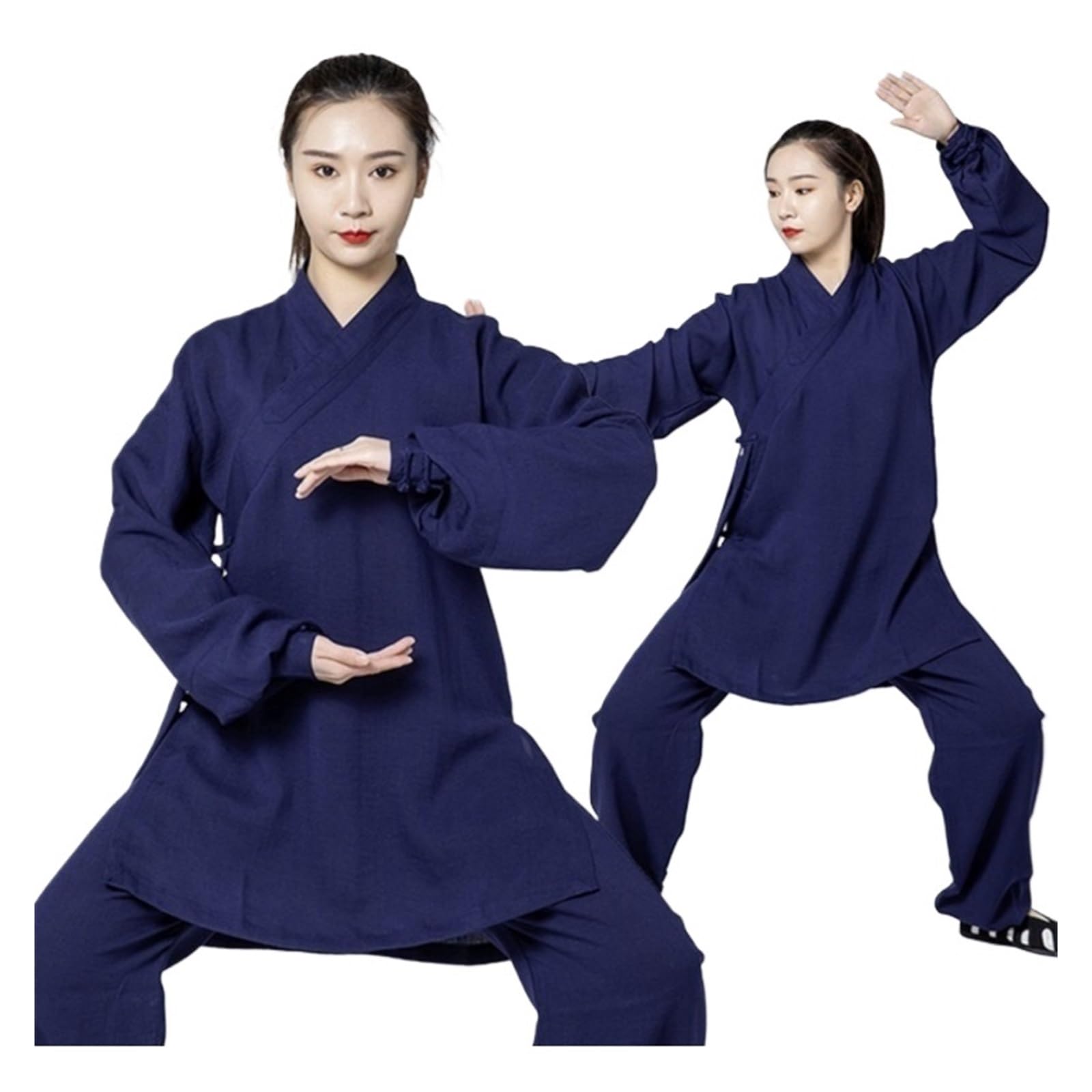Tai Chi Anzug Traditionelle Baumwoll-Leinen-Kleidung Damen Uniform Oberteil Hose Deep Blue XL