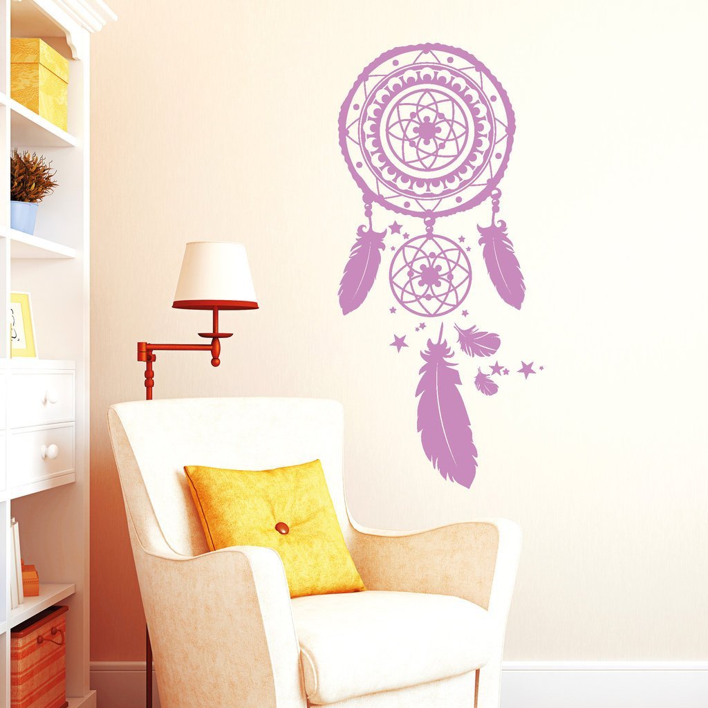 Wandtattoo Loft Wandaufkleber Traumfänger mit Federn und Sternen/Sterne/Feder/Wandsticker günstig in 54 Farben und 3 Größen wählbar/Schlafzimmer/weiß / 55 cm breit x 120 cm hoch