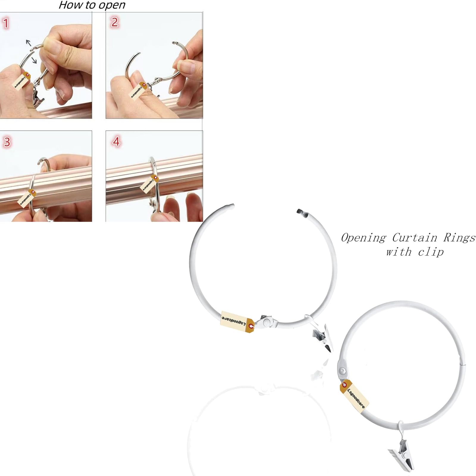 Lsgoodcare Lot de 20 clips de rideaux ouverts avec anneaux blancs 7,6 cm - En métal robuste - Antirouille - Anneaux ouverts
