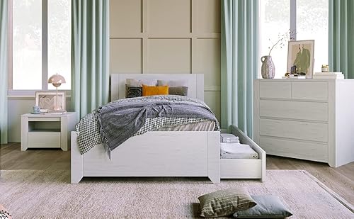 Polibi 3 Pieces Bedroom Furniture Set, Manufacture Wood Bedroom Sets With Twin Size Storage Platform Bed W/Drawer, Nightstand And 5-Drawer Large Storage Chest, Stone Gray, Manufacture Wood #TOP1