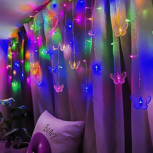 Miniatura 2 de Guirnalda de luces de mariposa con enchufe USB, 8 modos, 120 LED, 20 pies, luciérnaga, temporizador, con control remoto para dormitorio, patio,