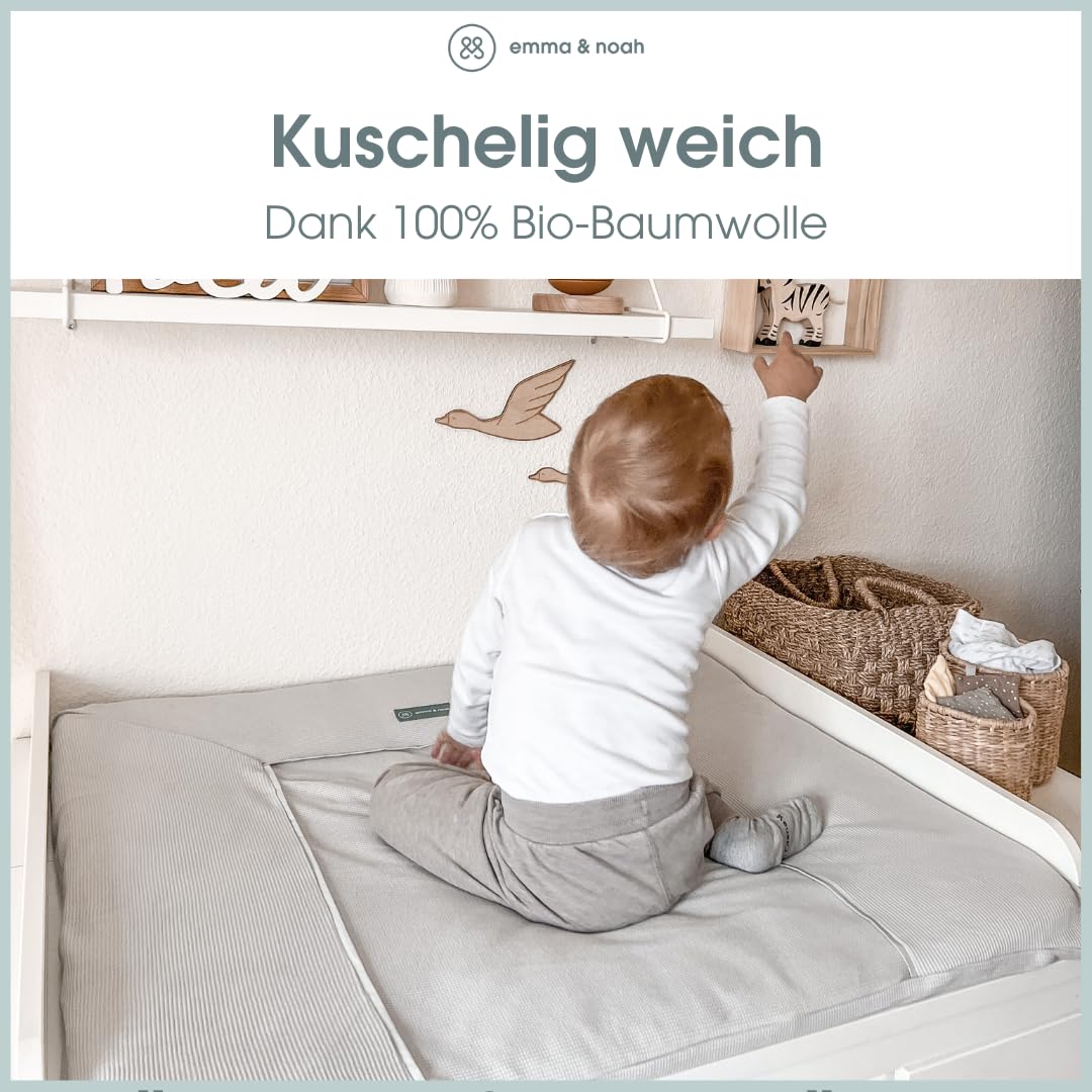 emma & noah Wickelauflagenbezug, 65x50 cm, Baby Wickelauflage für Wickeltisch, Bezug für Wickelunterlagen, 100% Bio-Baumwolle, Hygienisch und Atmungsaktiv (Essential Grau)
