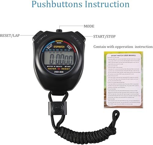 Miniatura 3 de Vicloon Cronómetro deportivo digital con silbato de acero inoxidable, pantalla LCD grande adecuada para fútbol, baloncesto, correr, natación,