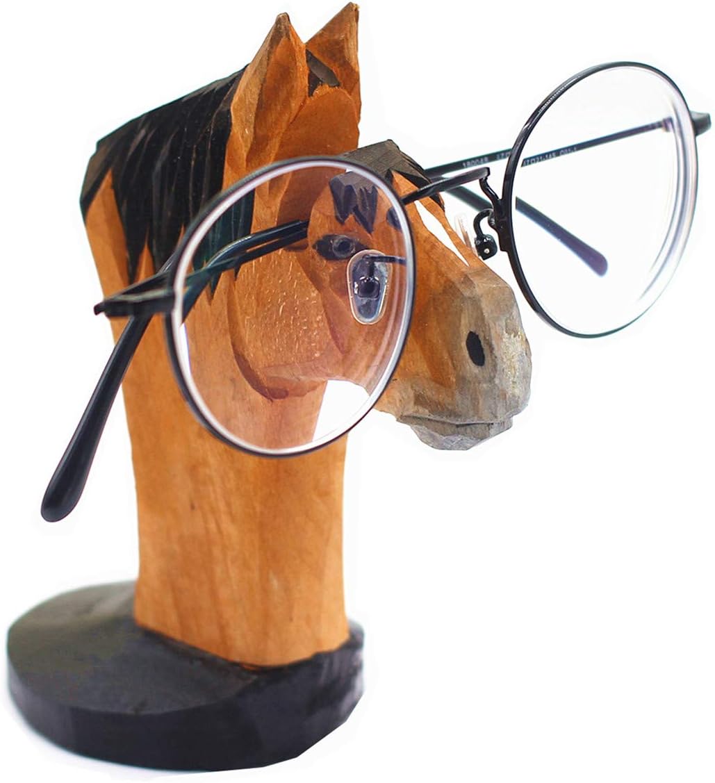 TANG SONG Creative Wood Hand Carved Eyeglass Holder Handmade Nose Giraffe Stand for Office Desk Home Decor Gifts