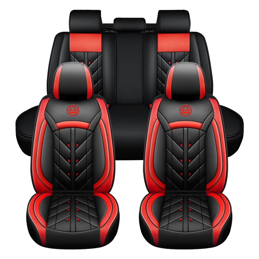 JoyRozTek Car Seat Covers For SEAT Ibiza 2009-2026 (5-Seater), Universal Fit, Premium PU Leather Seat Cover Full Set, ZT06, Standard & Black & Red