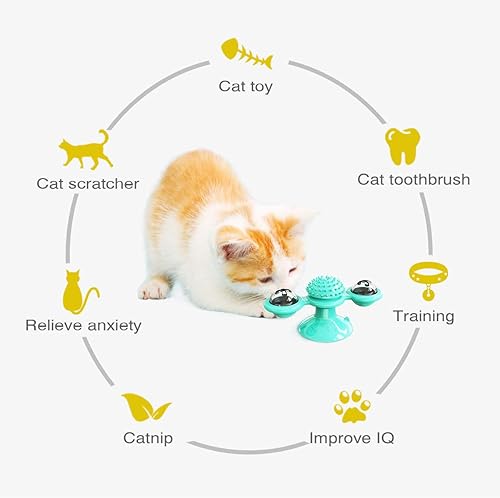 Miniatura 2 de Molino de viento para gatos con hierba gatera, juguetes interactivos giratorios para gatos con ventosa, juguete de masaje giratorio para gatos de