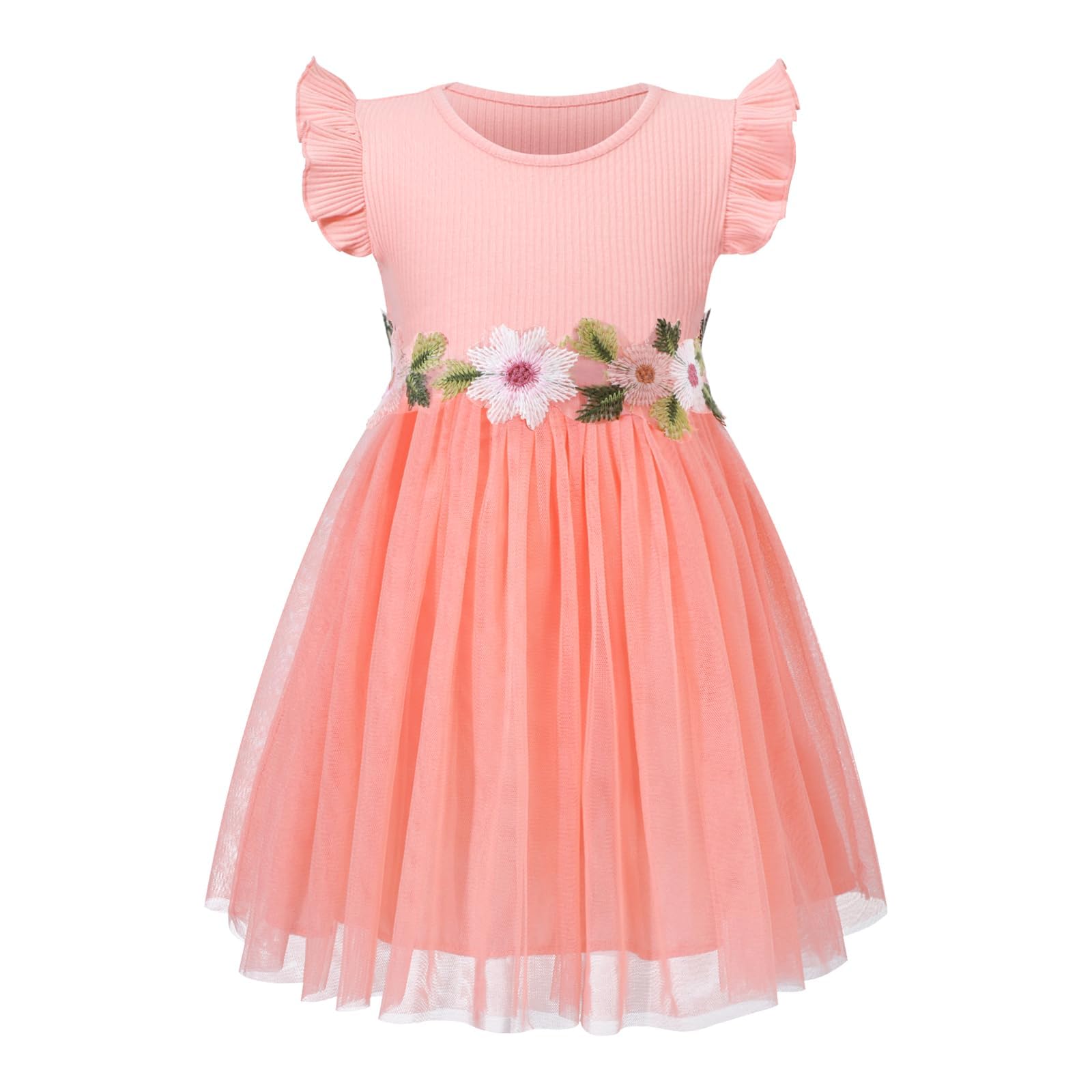 HILEELANG Little Flower Girl Tulle Tutu Dress Easter Cotton Ribbed Birthday Wedding Party Princess Dresses