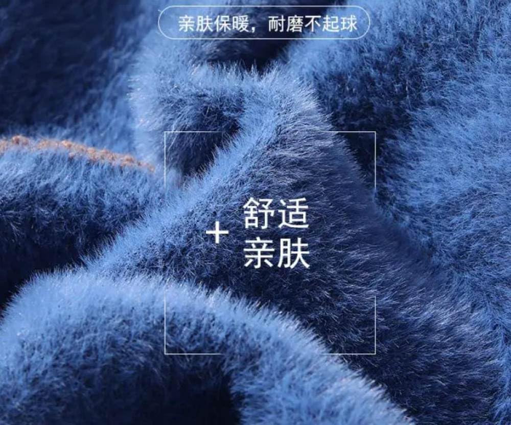 Męski Sweter Z Golfem - Męski Ciepły Sweter Miękki Pluszowy Sweter Z Długim Rękawem Sweter Z Dzianiny Futrzany Polar Codzienny Kolorowy Wzór W Jodełkę, Blue, XXL