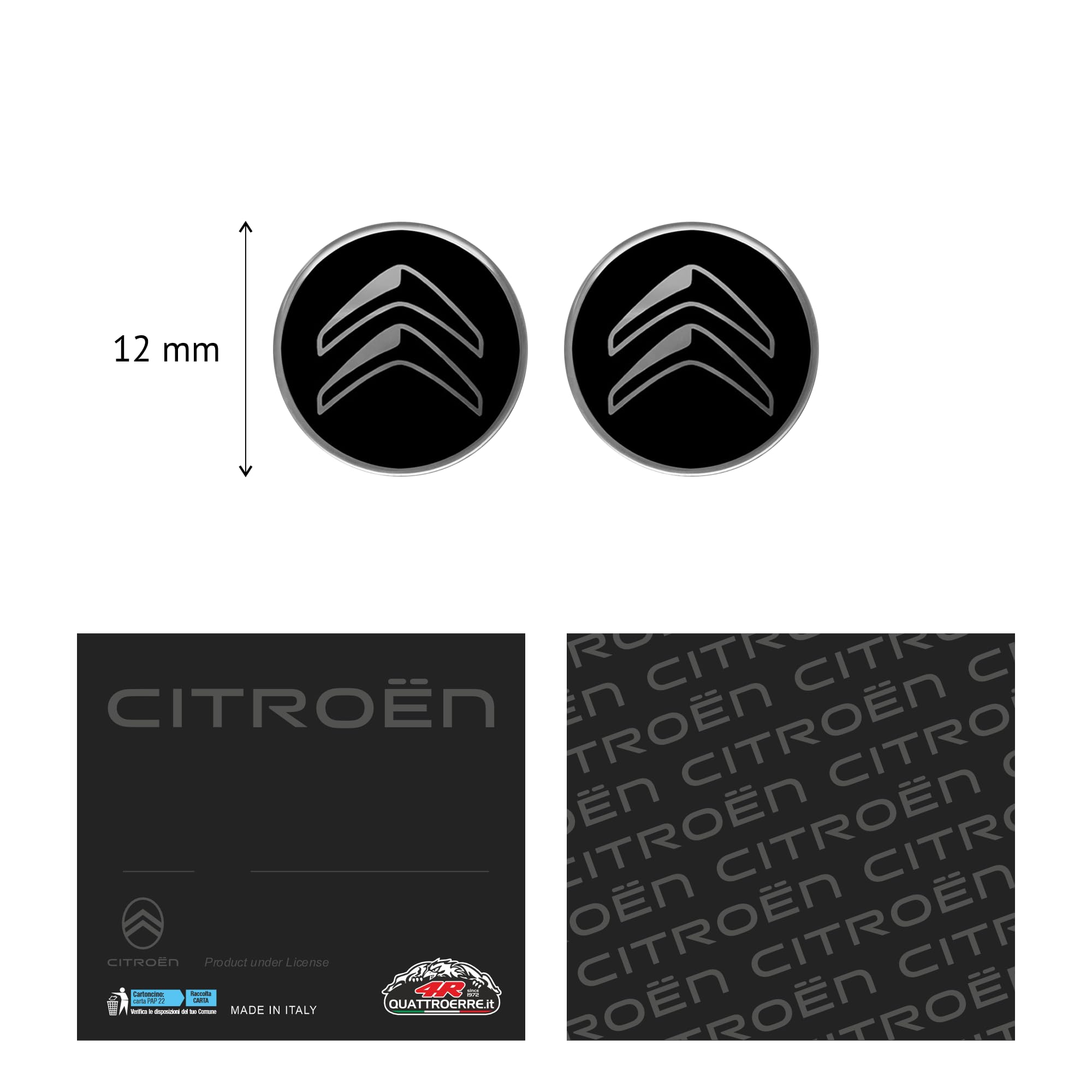 4R Quattroerre.it Adesivo 3D Logo Compatibile con Citroen, Nero, Set di 2, 12 mm