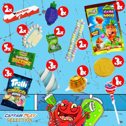 CAPTAIN PLAY | Adventskalender Füllung | mit Schokolade und Süßigkeiten | 24-teilig | Adventskalender 2025 selber befüllen mit zufälliger und überraschender Auswahl