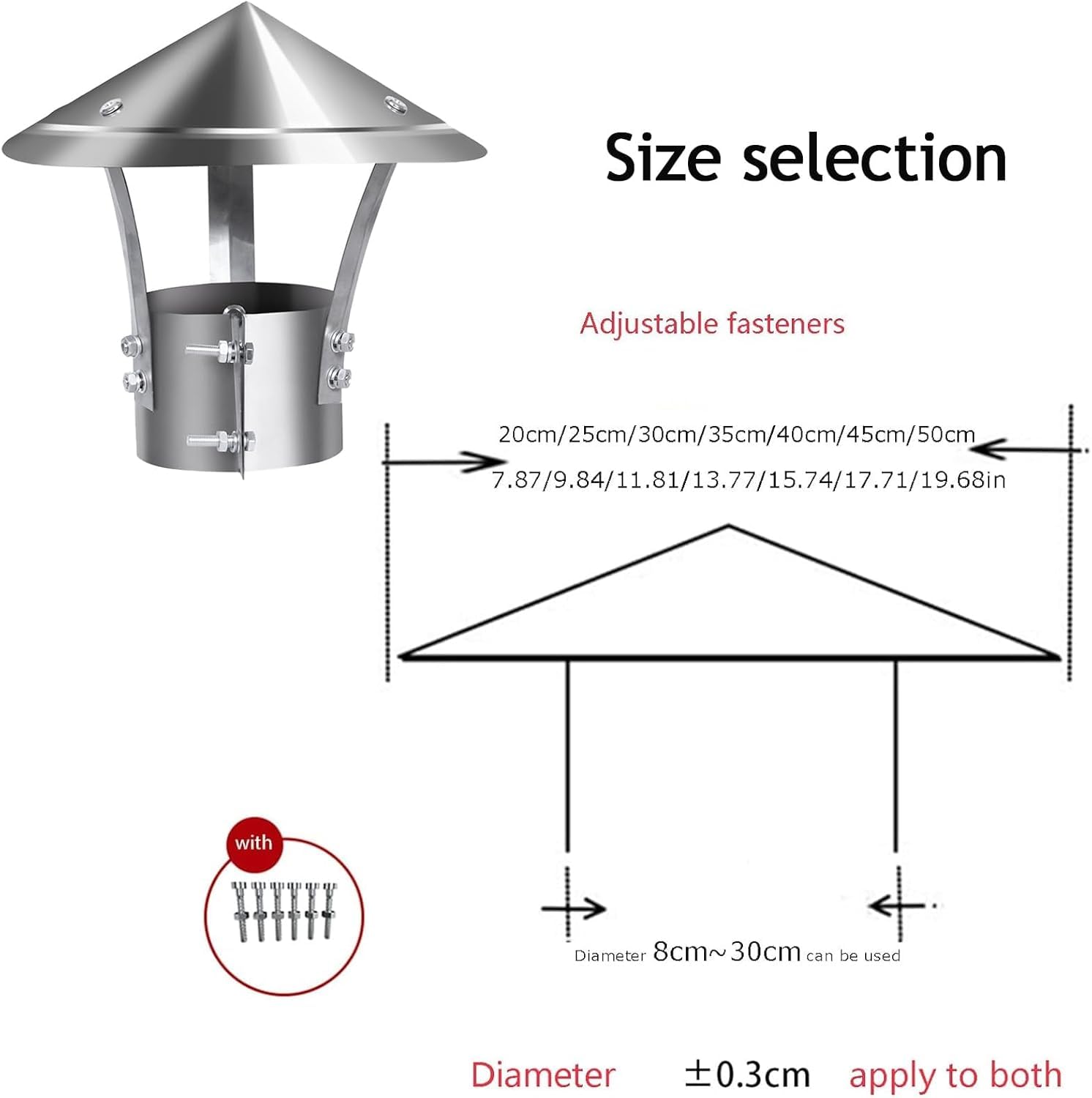 Genérico Sombrero para Chimenea de Acero Inoxidable, Protector contra Lluvia para Estufas de Leña - Protege de Lluvia, Nieve, Escombros y AnimalesSilver,Diameter120mm
