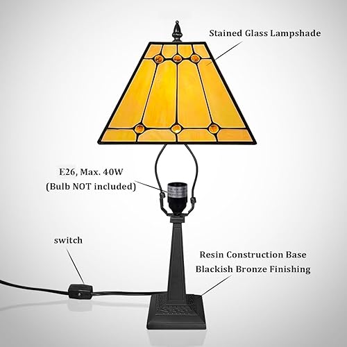 Miniatura 6 de Tiffany - Lámparas de mesa pequeñas hechas a mano con vitrales, estilo misión, lámpara de escritorio antigua para dormitorio, sala de estar, oficina