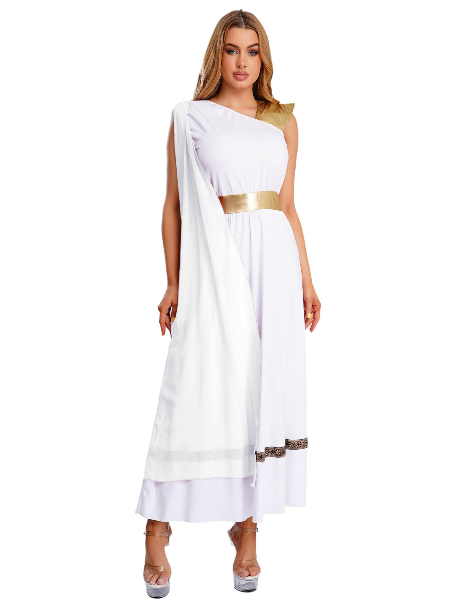 Moggemol Women's Toga Costume Halloween Cosplay Roman God Grecian Dress Sleeveless Lyrical Dancewear White M