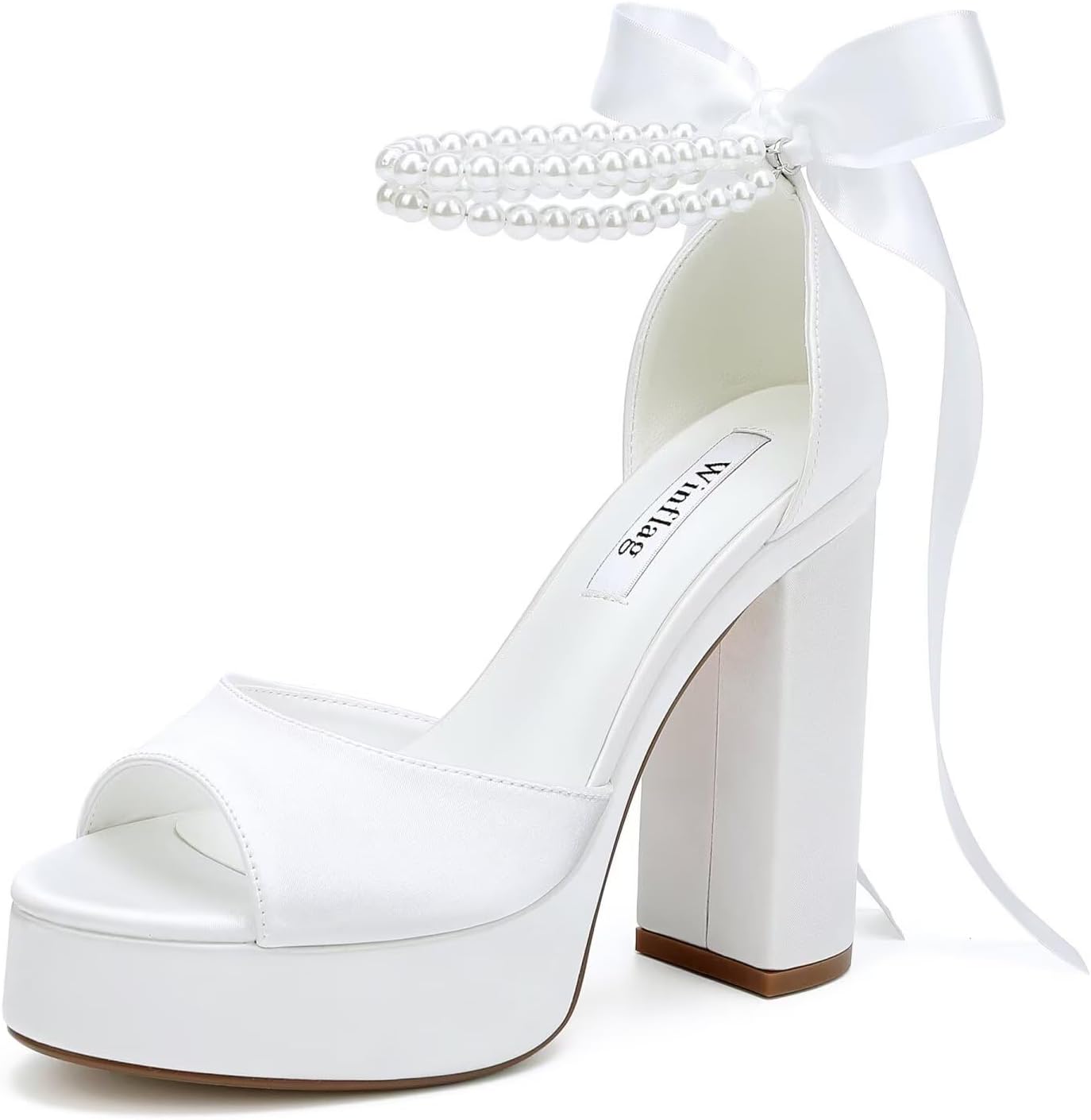 Bridal High Heel Platform Shoes - Elegant Pearl Accents