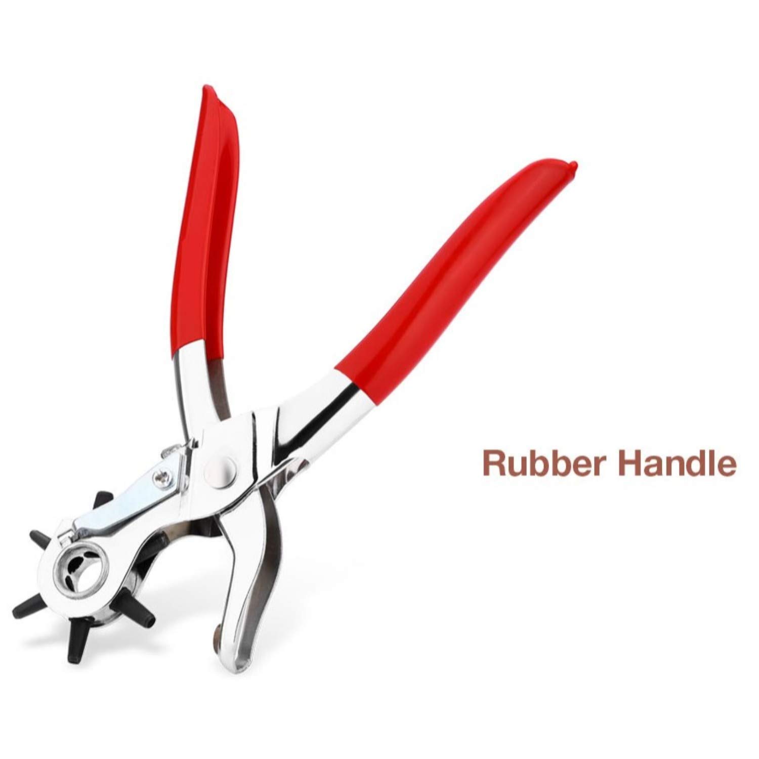 DRUNNA Revolving Leather Canvas Rubber Belt Holes Punch Plier 6 Sizes Hole Red & Silver 2