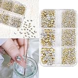 1000Pcs White Flat Back Rhinestones,Pointed Bottom Round Nail Art Rhinestone 6 Mixed Size Nail Gems Round Crystal Rhinestones Glass Crystals Gems Stones for Women Girls DIY Jewelry Making Nail Art