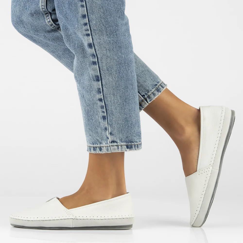 FILIPPO Schlupfschuhe Damen Sommer - Leder Slipper Damen - Barfuss Schuhe Frauen - Halbschuhe Weiss Leder