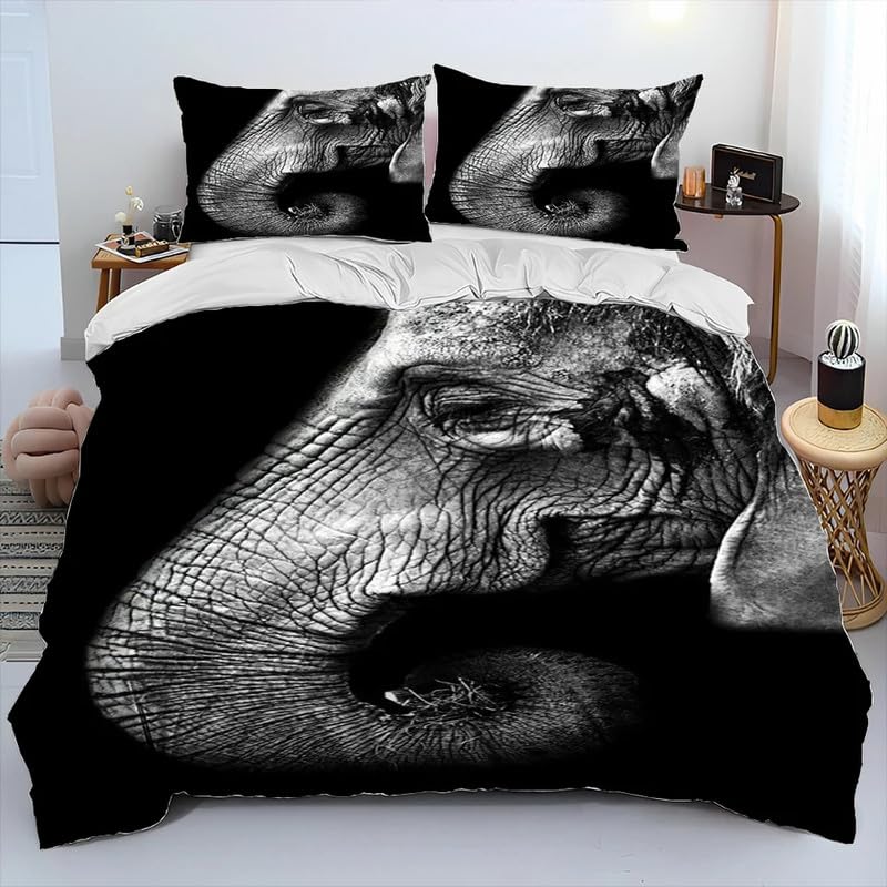 Parure de lit 240 x 260 de qualité supérieure en microfibre 110g aux motifs éléphants