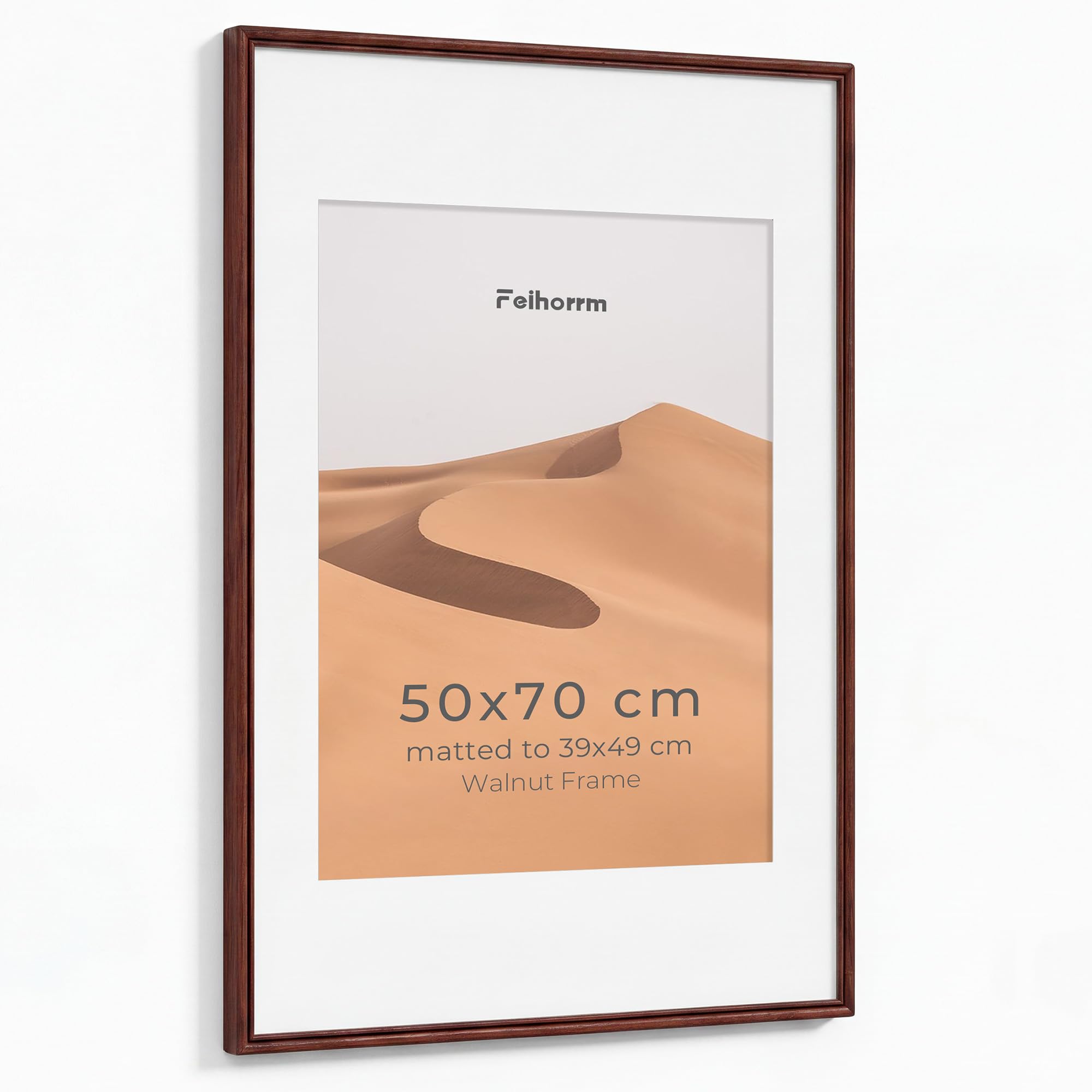 Feihorrm 50x70cm Frame, Natural Mahogany Solid Wood Photo Frame 50x70 with HD Tempered Glass, Fit 39x49cm with Mat or 50x70cm without Mat, Handcrafted Wooden Frames for Horizontal or Vertical