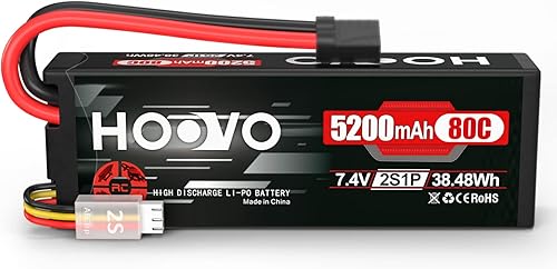HOOVO 7.4V 80C 5200mAh 2S Lipo Batería con TR Plug Estuche rígido para RC Car Truck Truggy Buggy Tank RC Avión Helicóptero Barco Carreras