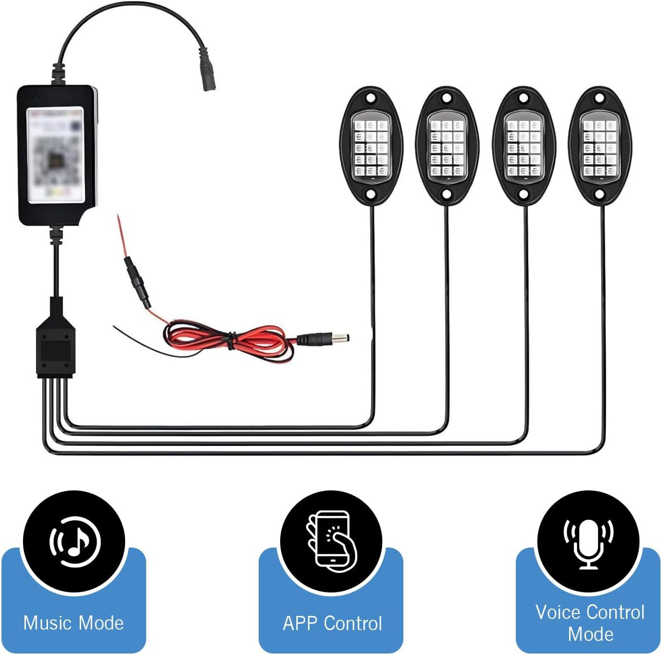 4PCS RGB LED Rock Lights, Underglow Multicolor Neon Light, Footwell Wheel Well Light Pods, with APP Control & Music Mode, Rock Lights for Trucks, SUV, ATV, UTV, Pickup, Motorcycles