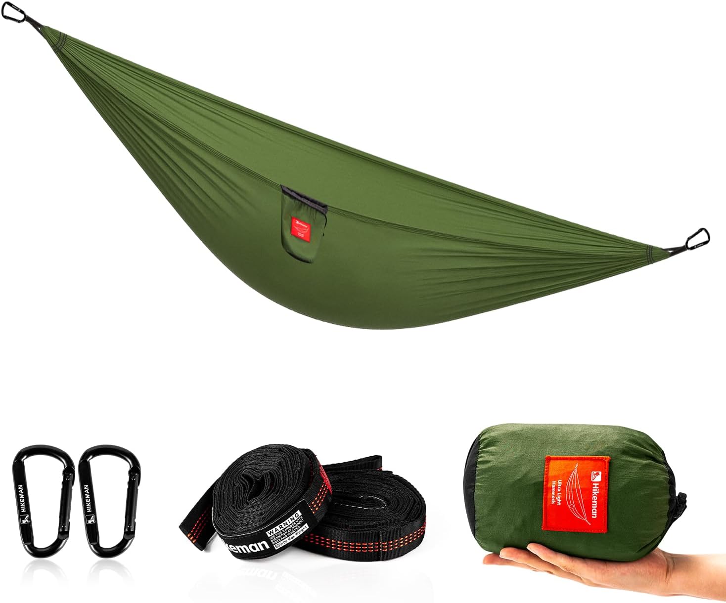 HIKEMAN Hammock for Camping Ultralight Hammocks Gear for Outdoors Backpacking Survival or Travel - Portable Lightweight Nylon - Up to 440lbs(Army Green)