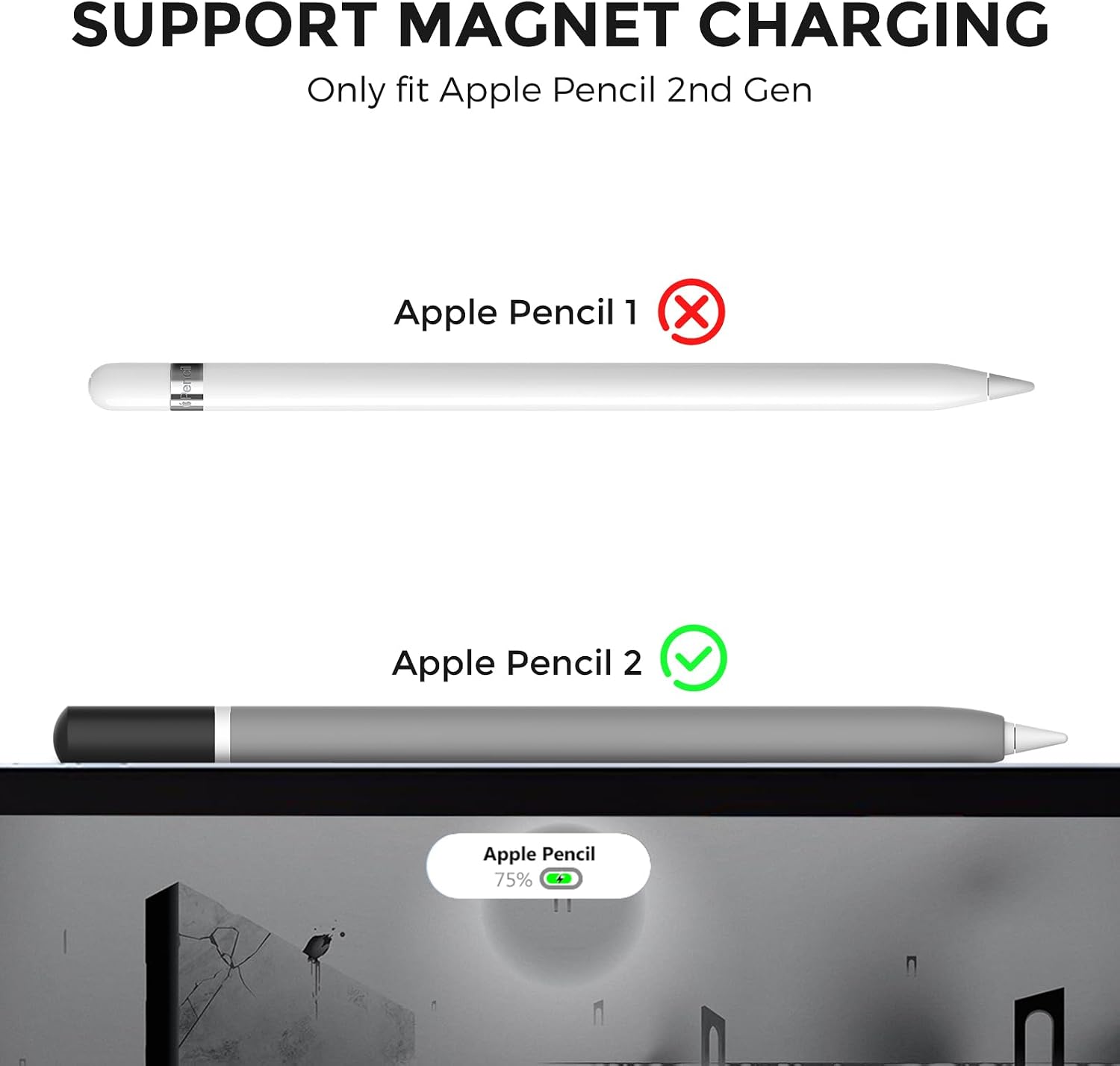 Apple Pencil 2nd Generation case, Silicone Apple Pencil 2 Sleeve Classic Pencil Design Cover Perfect Grip Skin Compatible with Apple Pencil 2nd Generation（Grey）