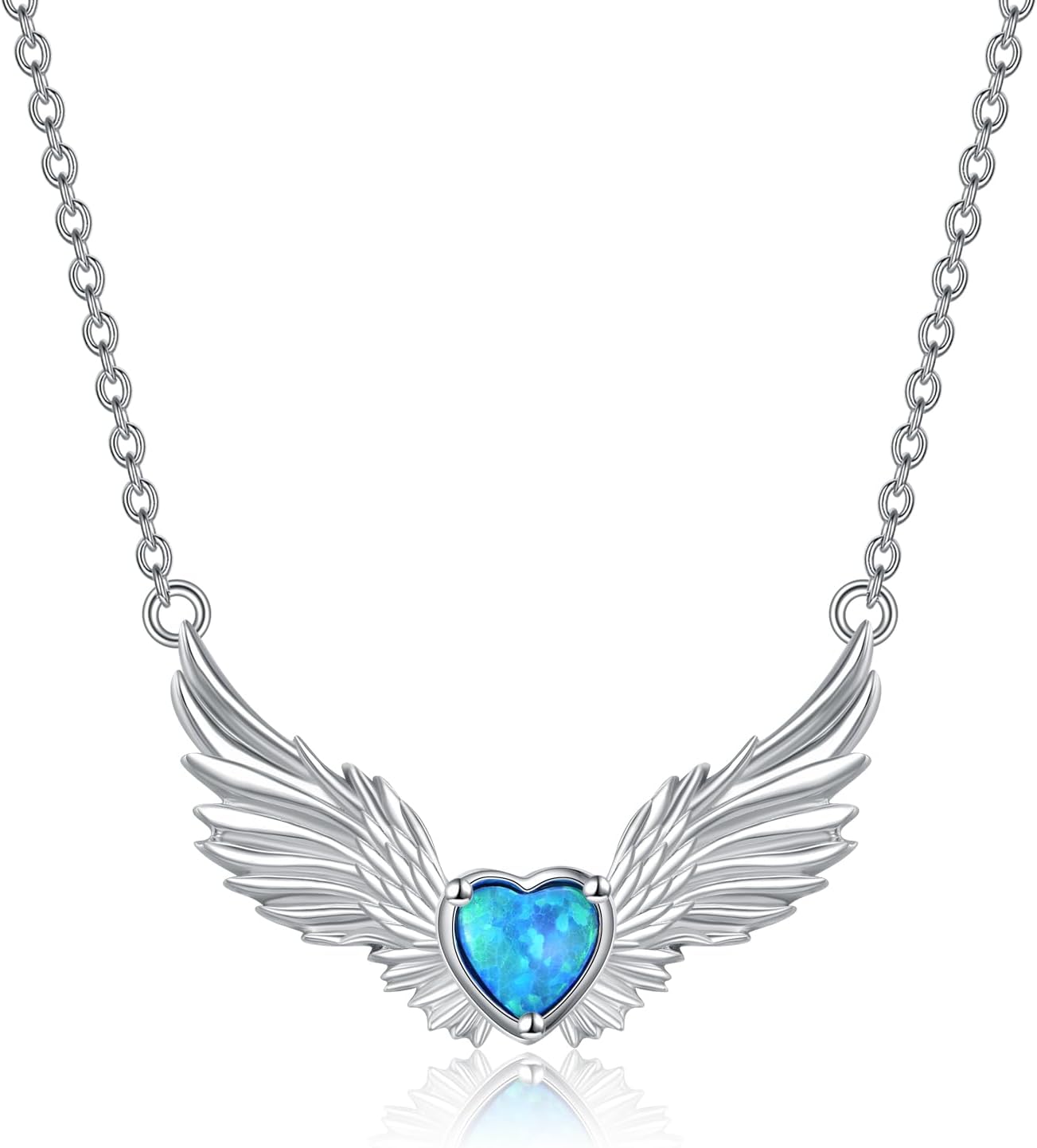 Angel Wings Heart Necklace 925 Sterling Silver Angel Necklace for Women Guardian Angel Necklace Opal Jewelry Gifts
