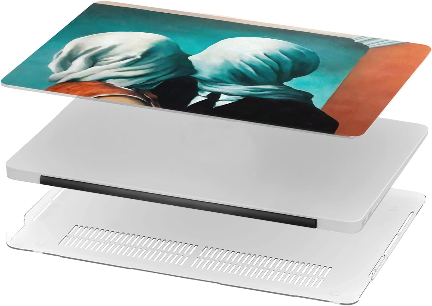 Mertak Hard Case Compatible with MacBook Pro 16 14 Air 15 13 inch M3 M2 M1 Mac 2024 2023 2022 2018 Clear Artwork Laptop The Lovers Kiss Touch Bar Cover Rene Magritte Plastic Protective Painting Print